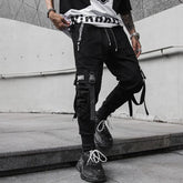 Hearujoy Harajuku Fashion Casual Cargo Pants Mens Joggers Trousers High Street Ribbon Black Sweatpants Male Streetwear Korean Harem Pants